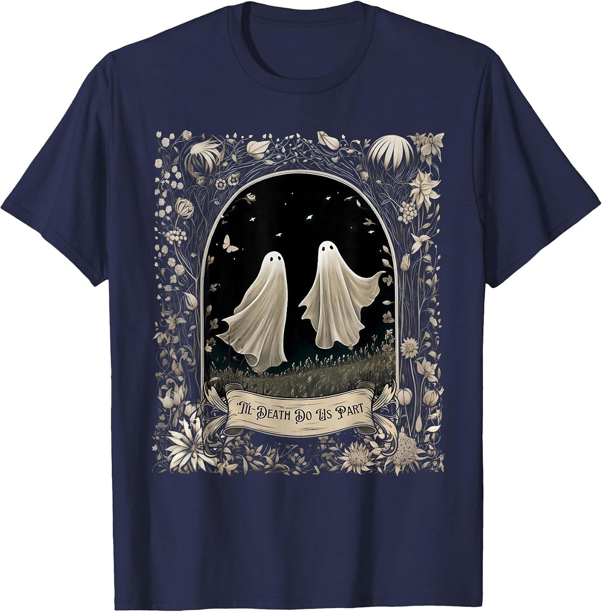 Til Death Do Us Part Spooky Season Halloween Ghost Vintage T-Shirt - Navy Blue
