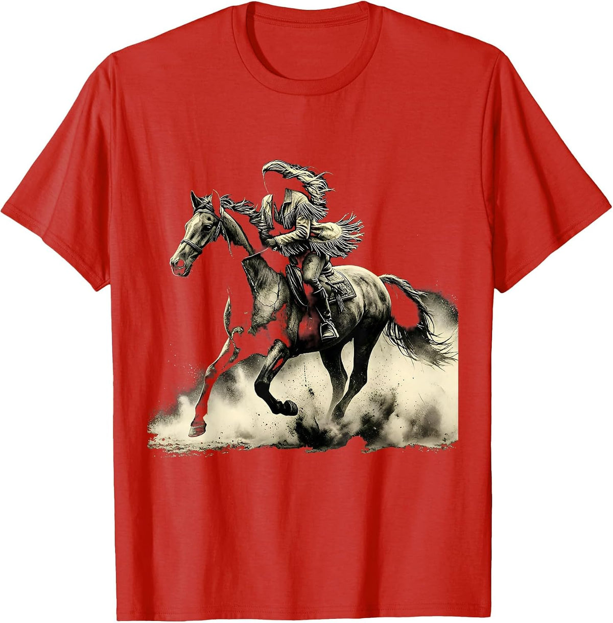 Men's Galloping Horse Desert Dust Rodeo Graphic T-Shirt - Red