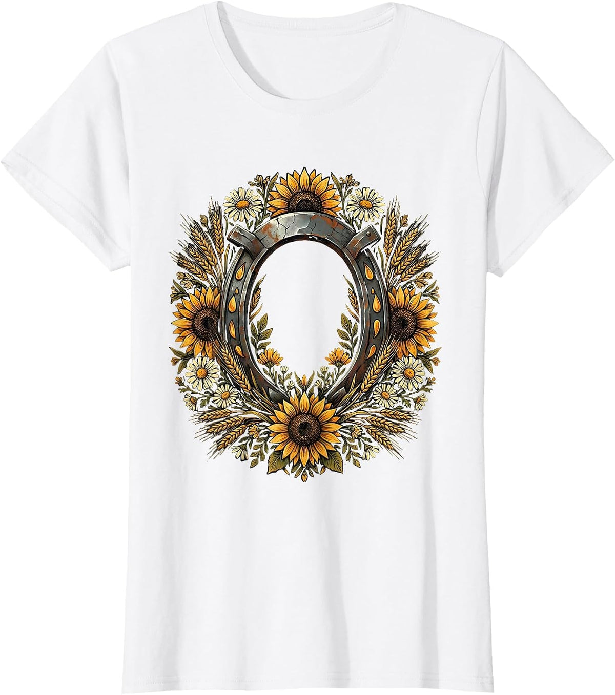 Horseshoe Wildflower Floral Botanical Illustration T-Shirt - White