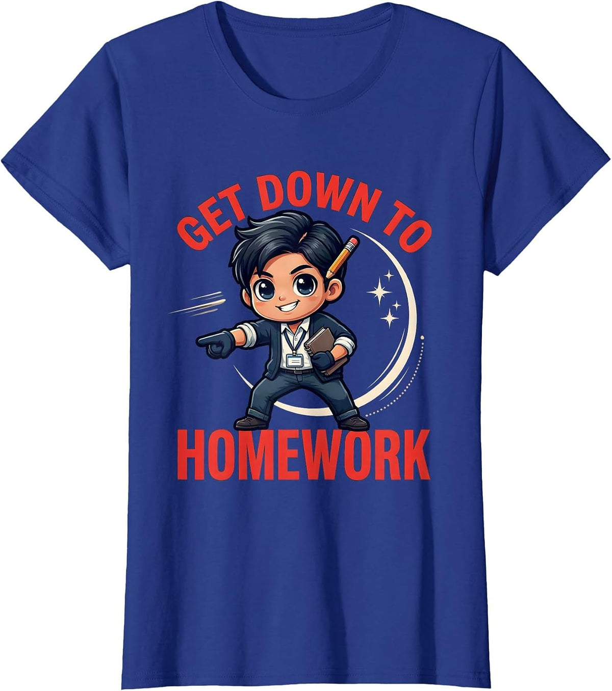 Women's GET DOWN TO HOMEWORK Funny Cartoon School Teacher Gift T-Shirt - Royal Blue