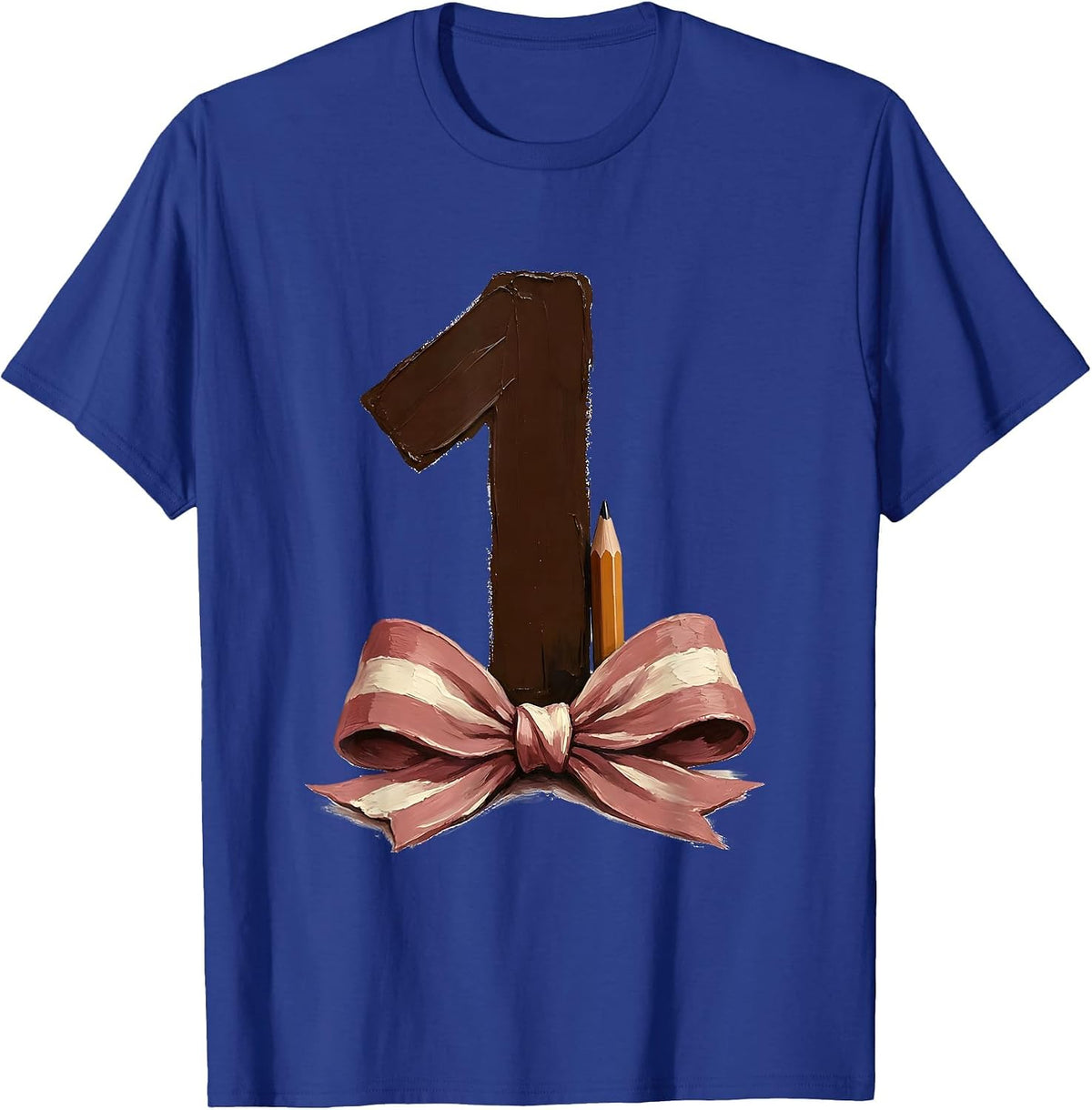 Men's First Grade Coquette Bow Back to School Pencil T-Shirt - Royal Blue