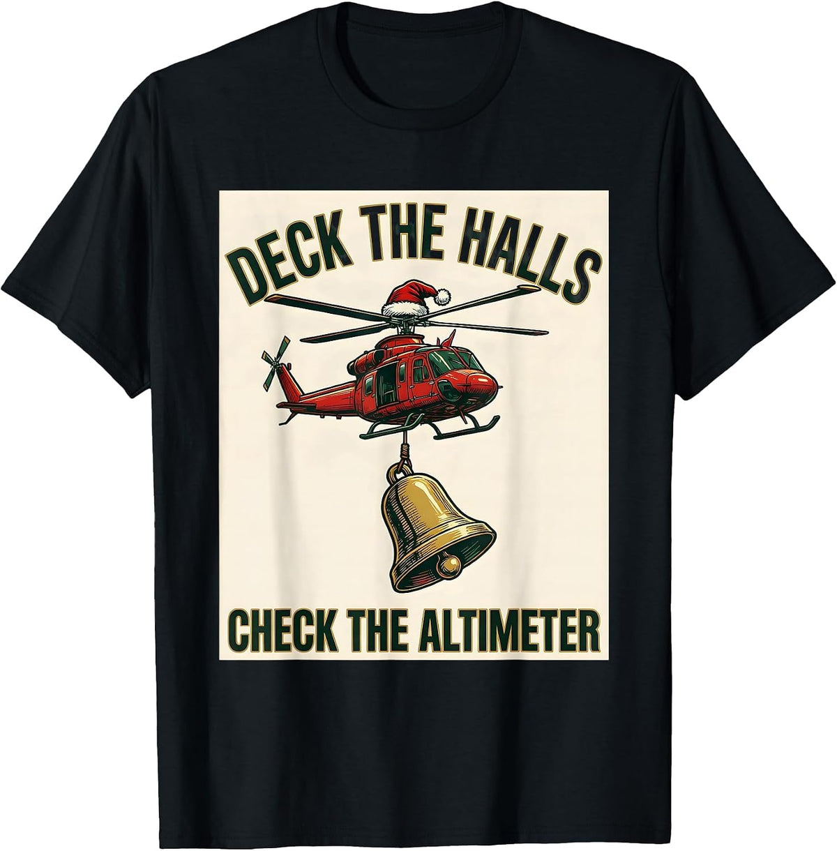 Men's Deck The Halls Check The Altimeter Funny Pilot Aviator T-Shirt - Black