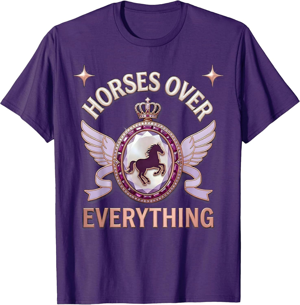 Horses Over Everything Equestrian Design T-Shirt - Purple