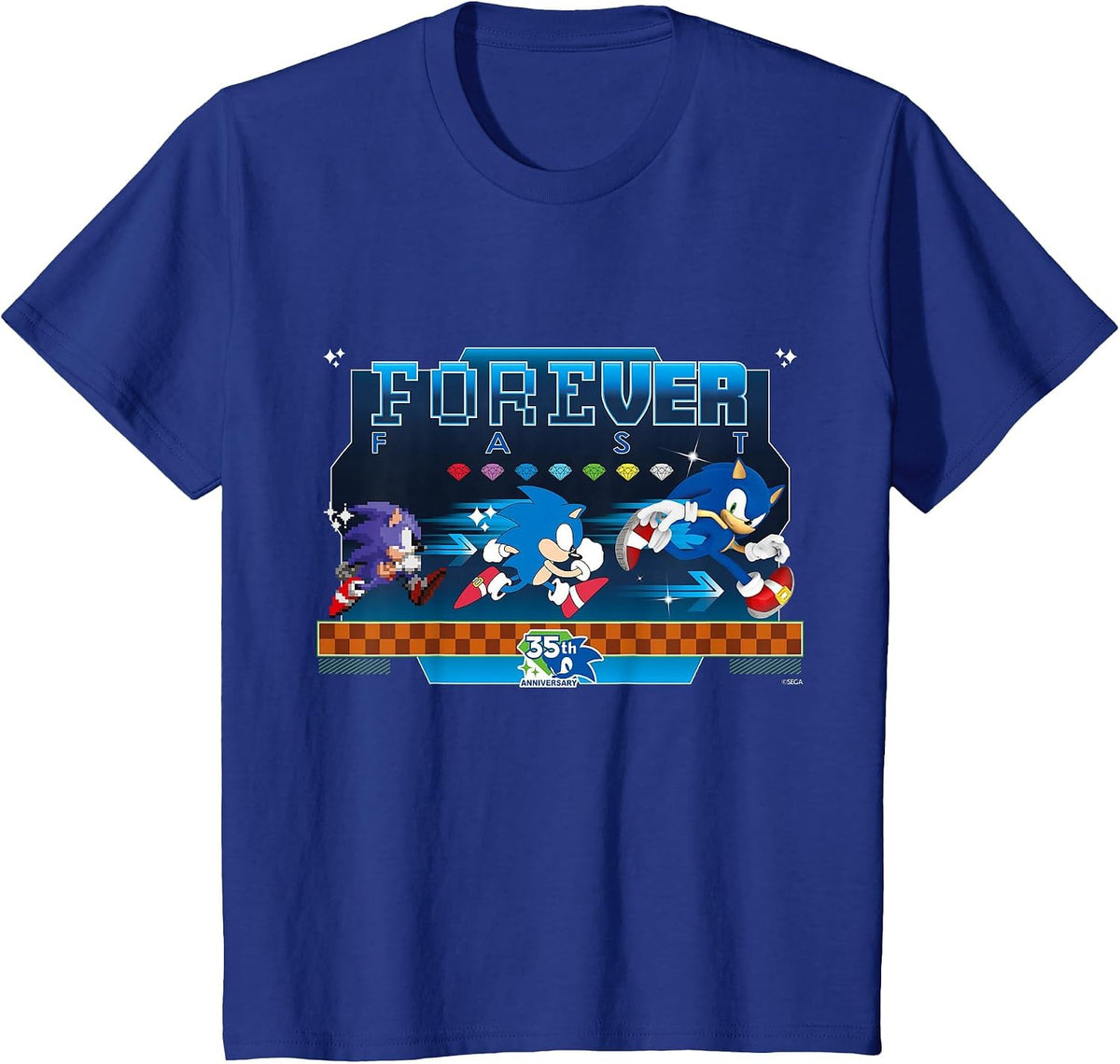 Sonic the Hedgehog 35th Anniversary Forever Fast Evolution T-Shirt - Royal Blue