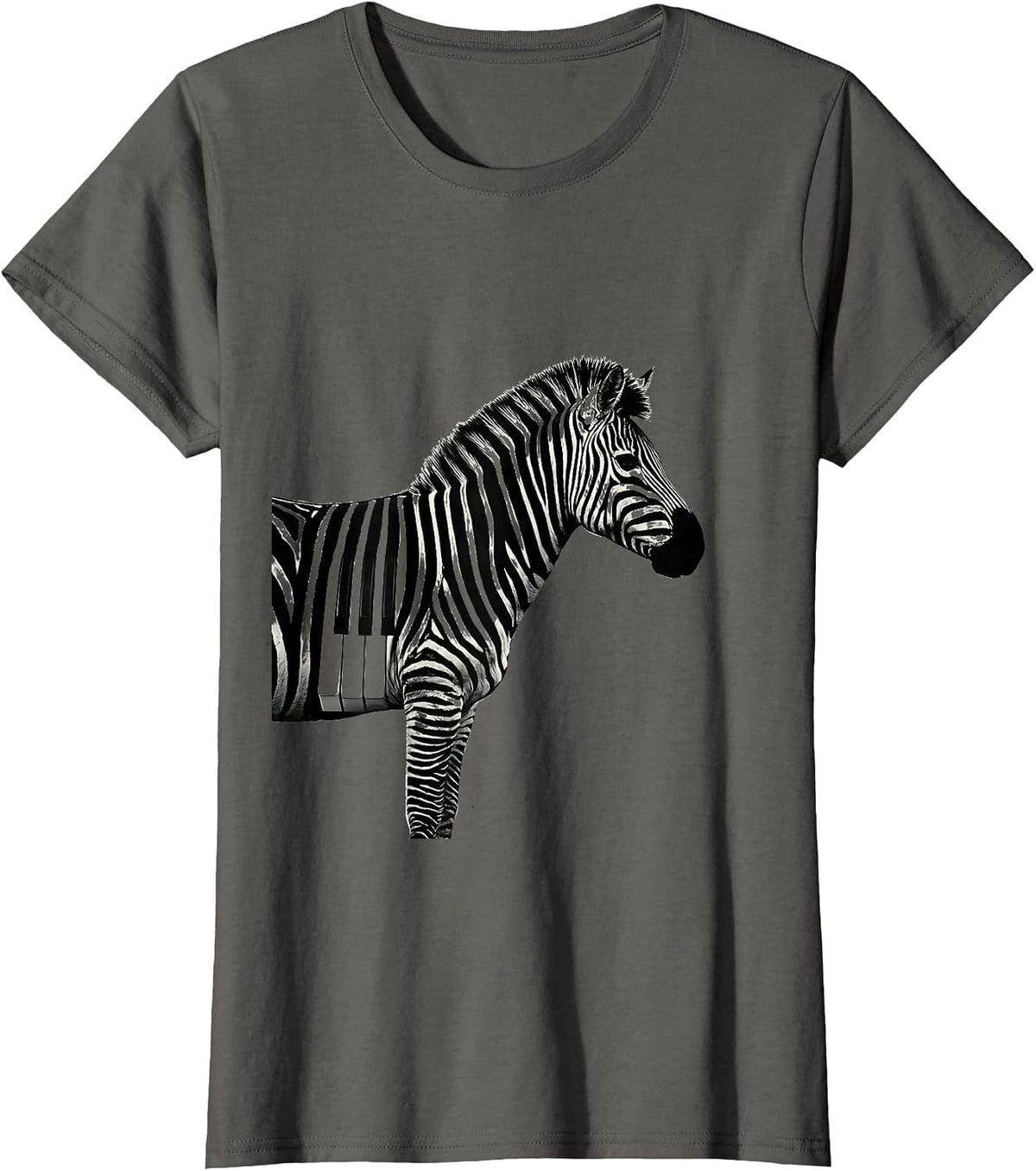 Women's Zebra Stripes Piano Keys Music Nature Art T-Shirt - Asphalt Grey