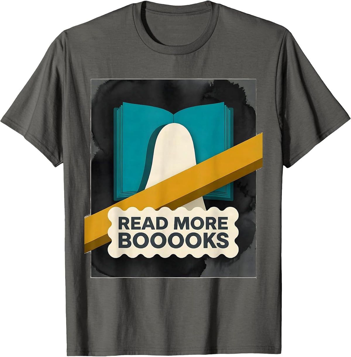 Men's Read More Booooks Midcentury Modern Ghost Book Lover T-Shirt - Asphalt Grey