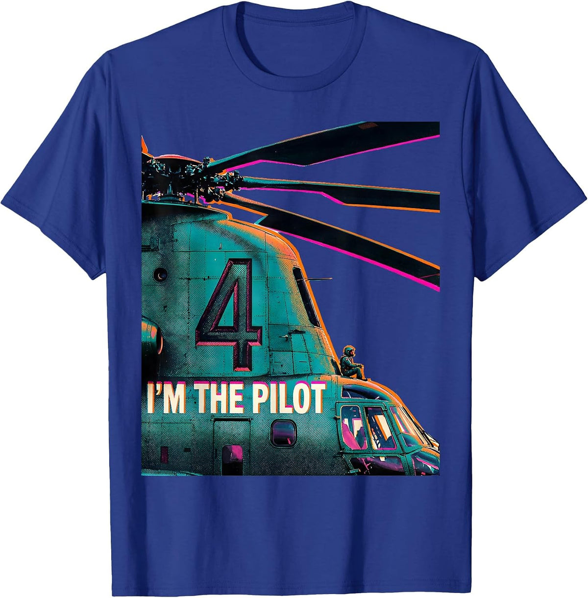 Men's I'm 4 I'm the Pilot Risograph Helicopter Birthday Boy T-Shirt - Royal Blue
