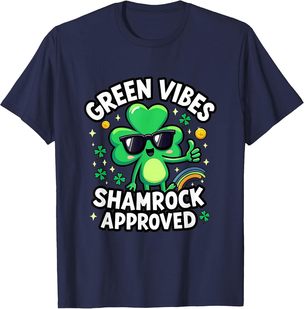 Green Vibes Shamrock Approved St Patrick's Day T-Shirt - Navy Blue