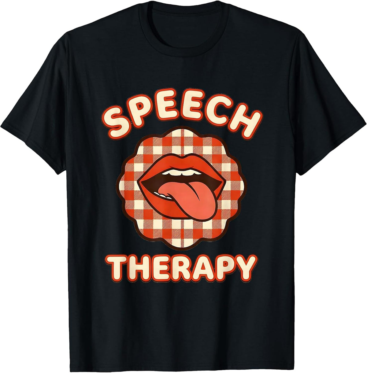 Men's Speech Therapy Cute Gingham Picnic SLP Professional Pride T-Shirt - Black