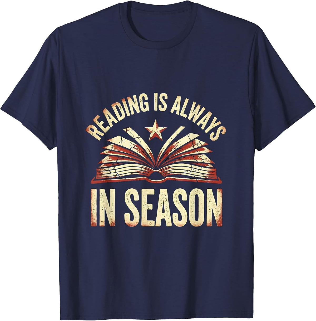 Reading Is Always In Season Teacher Design T-Shirt - Navy Blue
