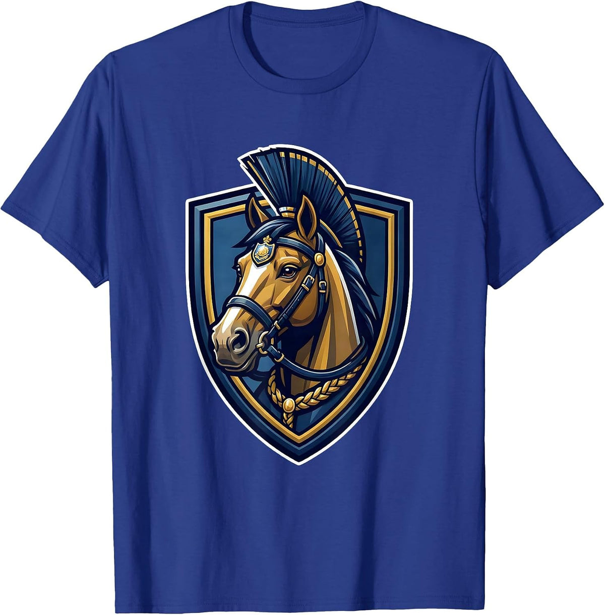 Ceremonial Police Horse Illustrated Graphic T-Shirt - Royal Blue