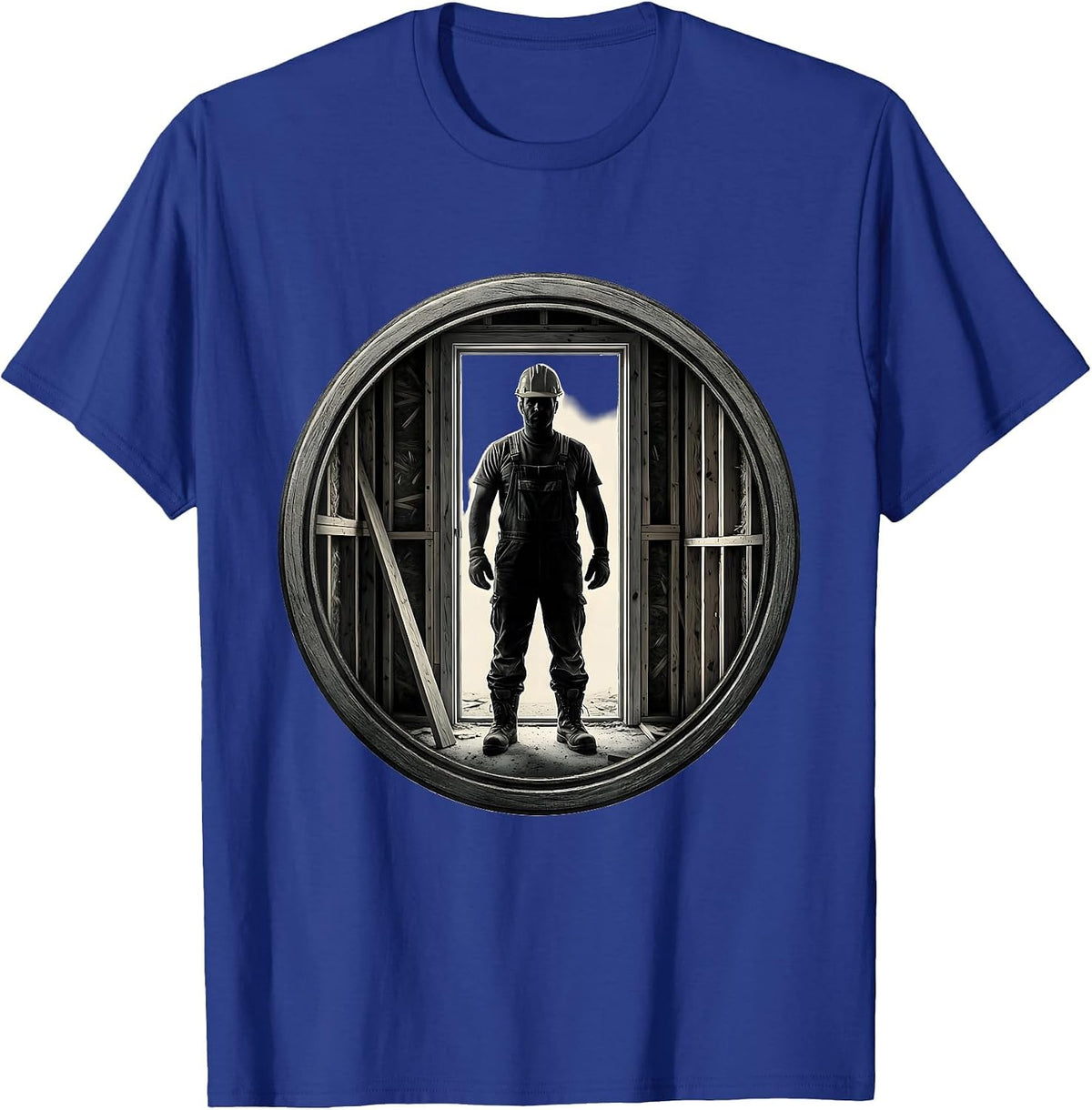 Construction Worker Unfinished Doorway Illustration T-Shirt - Royal Blue