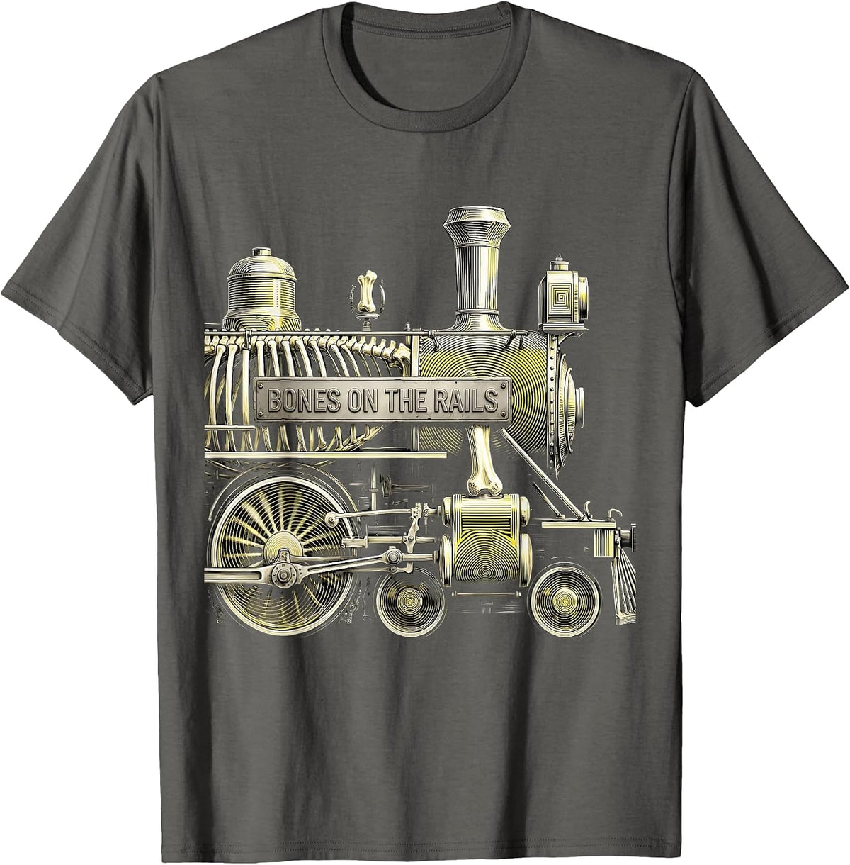 Halloween Skeleton Model Train Set Bones on the Rails T-Shirt - Asphalt Grey