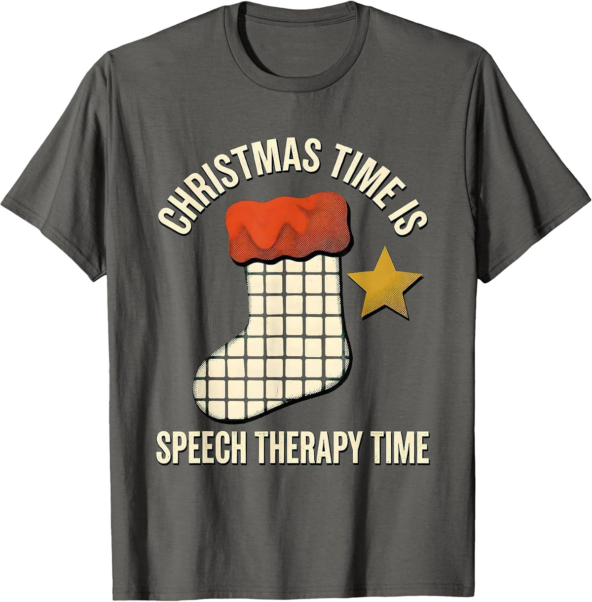 Christmas Time Is Speech Therapy Time Funny SLP Holiday T-Shirt - Asphalt Grey