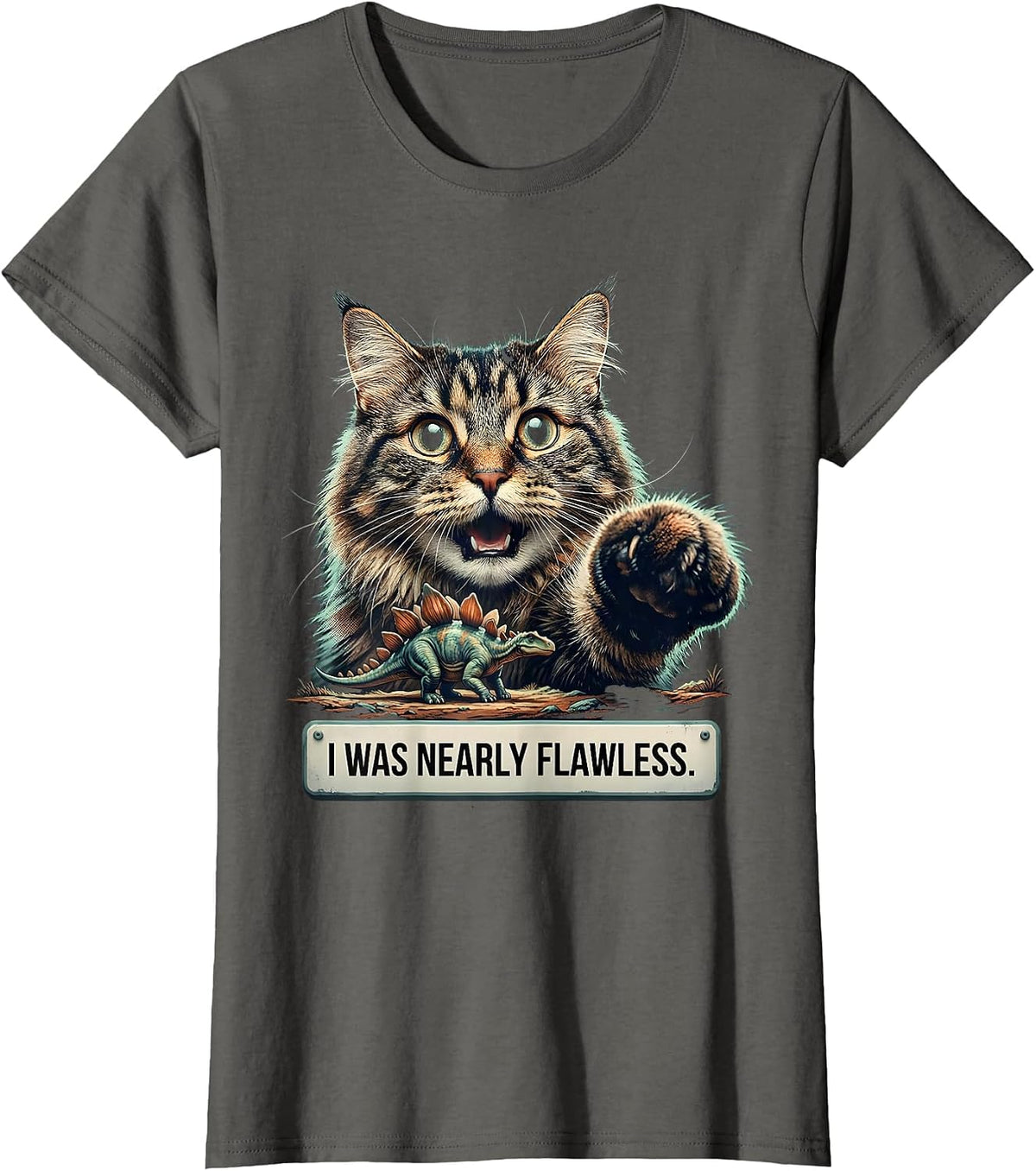 Women's I Was Nearly Flawless Funny Norwegian Forest Cat Meme Gift T-Shirt - Asphalt Grey