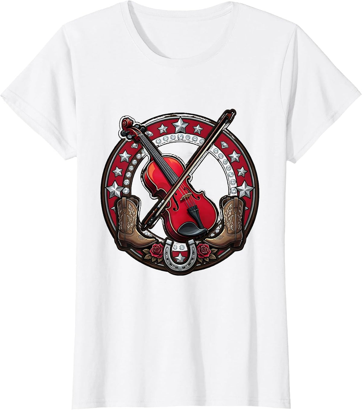 Women's Country Music Fiddle Player Saloon Stage T-Shirt - White