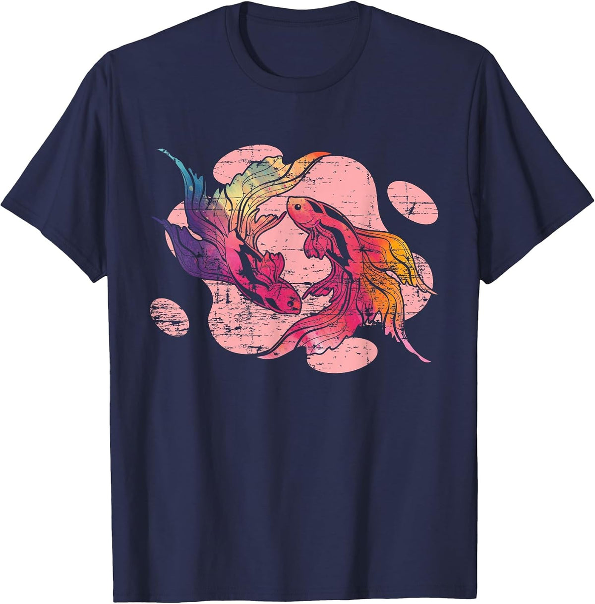 Aquarium Fish Tank Freshwater Betta Colorful Betta Fish T-Shirt - Navy Blue