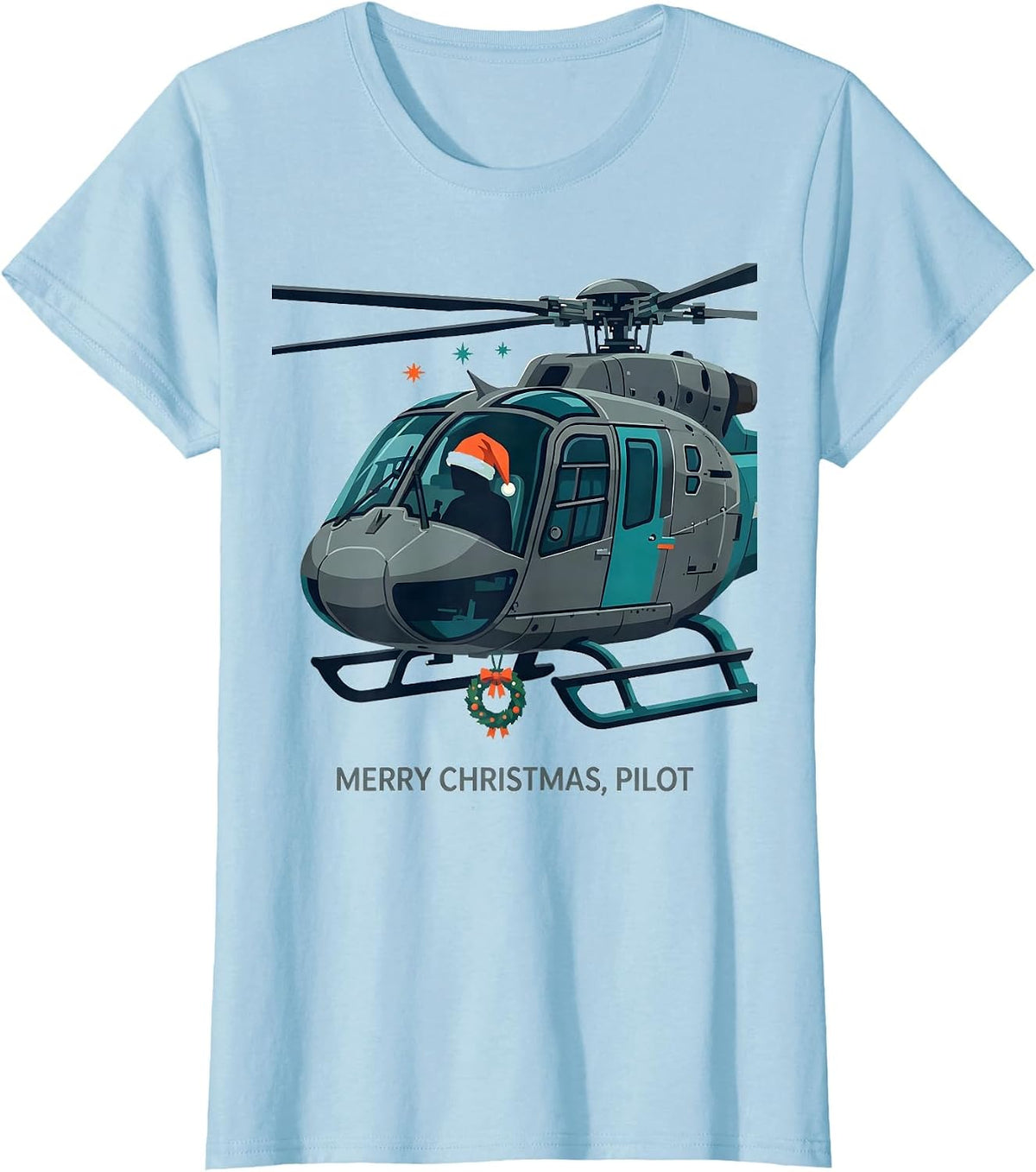 Merry Christmas, Pilot Funny Aviation Humor Holiday T-Shirt - Baby Blue