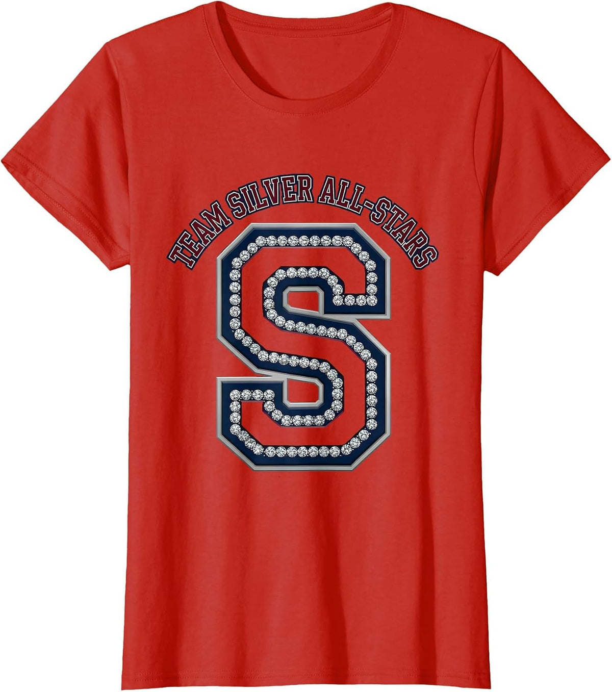 Team Silver All-Stars Sparkle Varsity School Team 4th Grade T-Shirt - Red