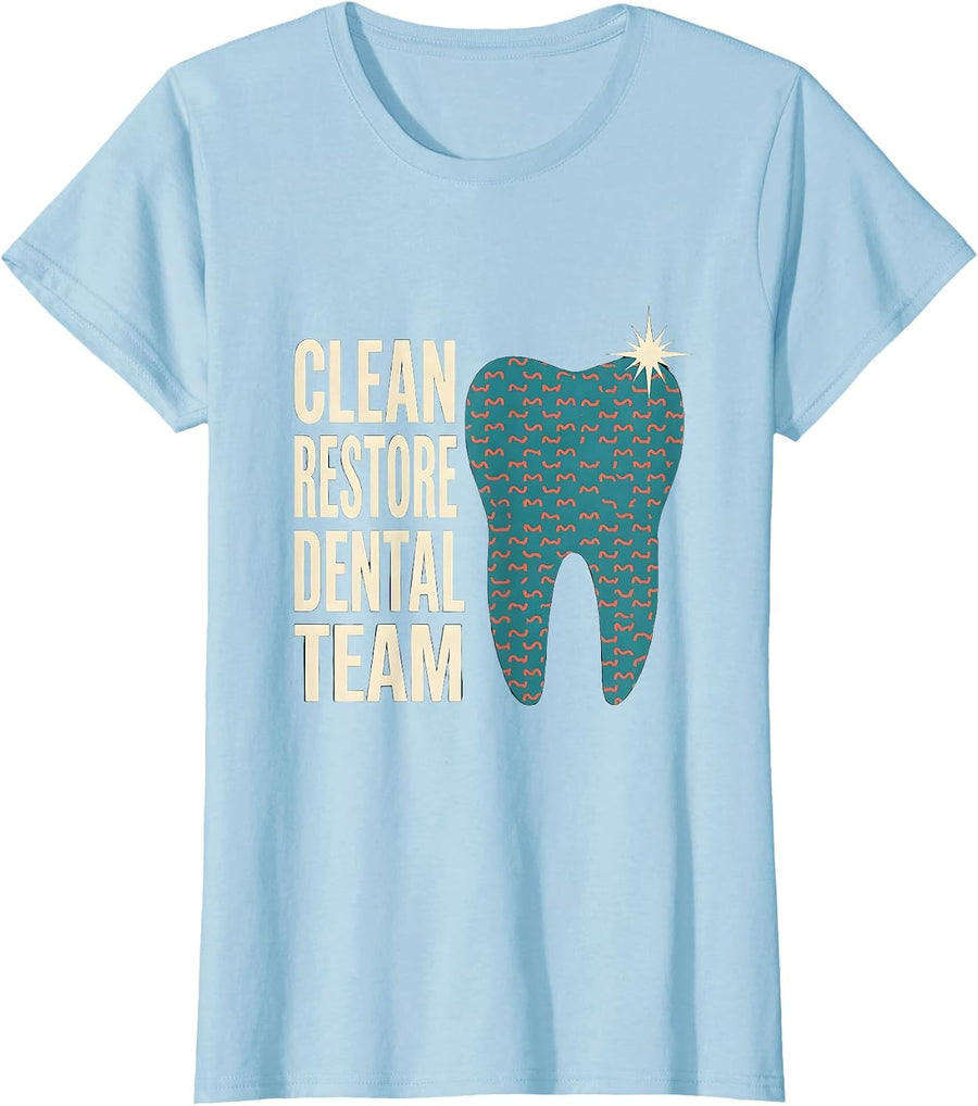 Women's Clean Restore Dental Team Midcentury Modern Dental Squad T-Shirt - Baby Blue