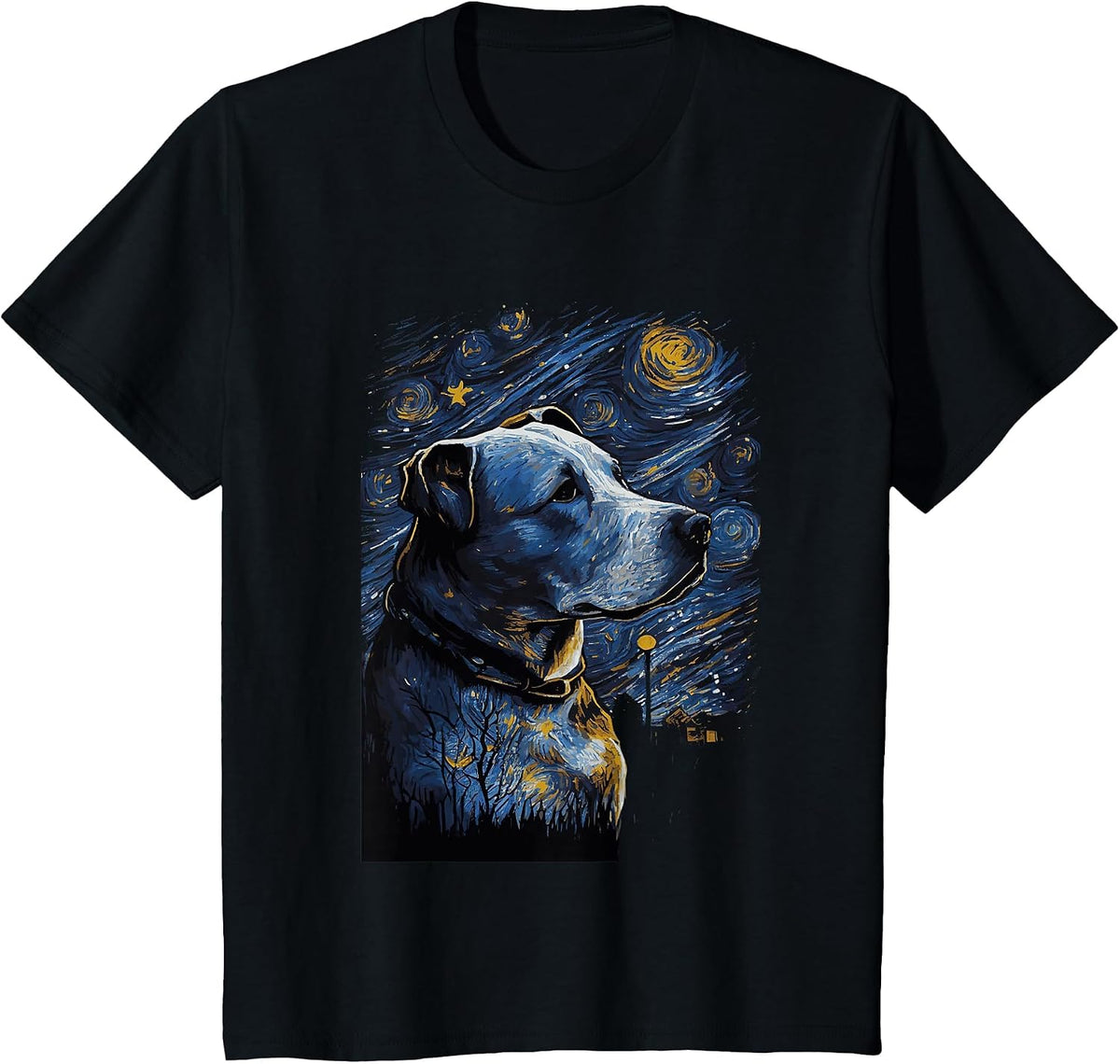 Pitbull Starry Night Dog T-Shirt - Black
