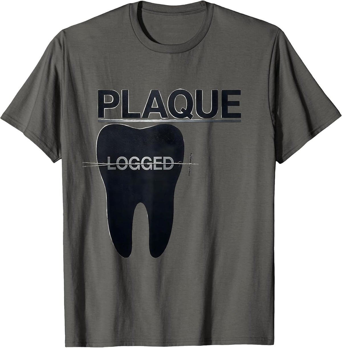 Men's Plaque Logged Funny Dental Hygienist Squad Humor T-Shirt - Asphalt Grey
