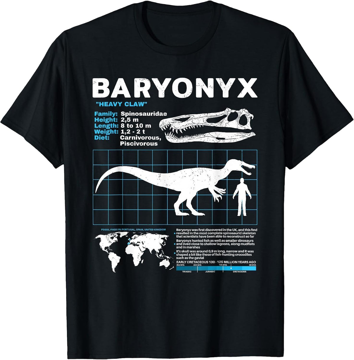 Baryonyx fact Sheet Dinosaur Facts T-Shirt - Black