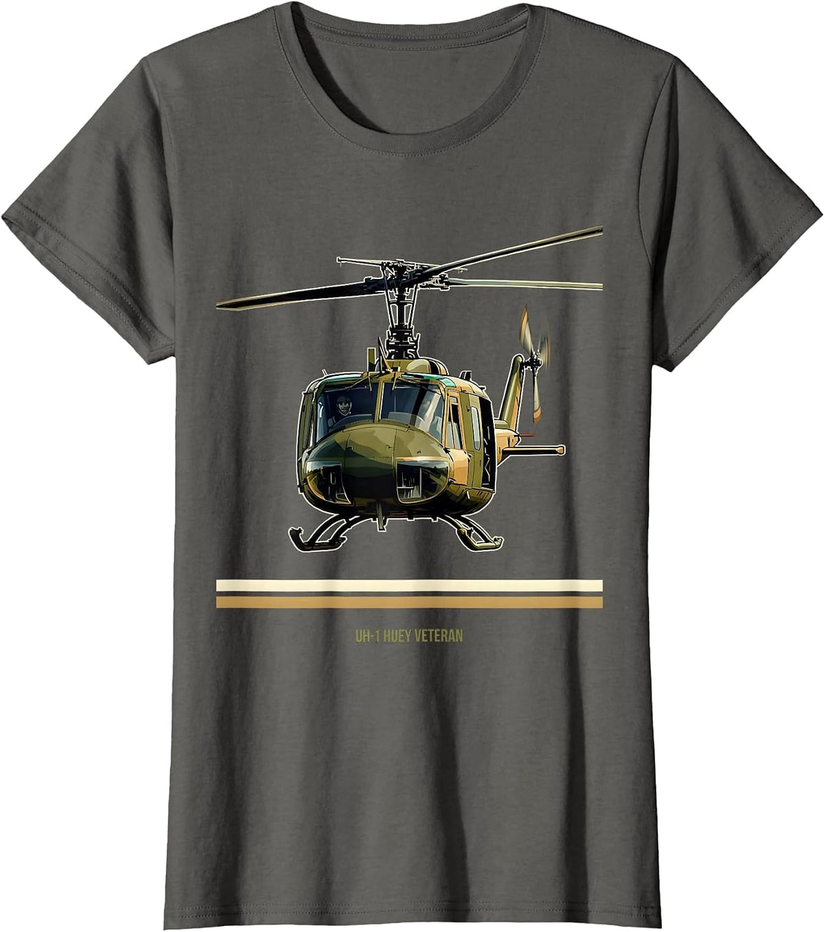 Women's UH-1 Huey Veteran Military Helicopter Pilot Aviation Pride T-Shirt - Asphalt Grey