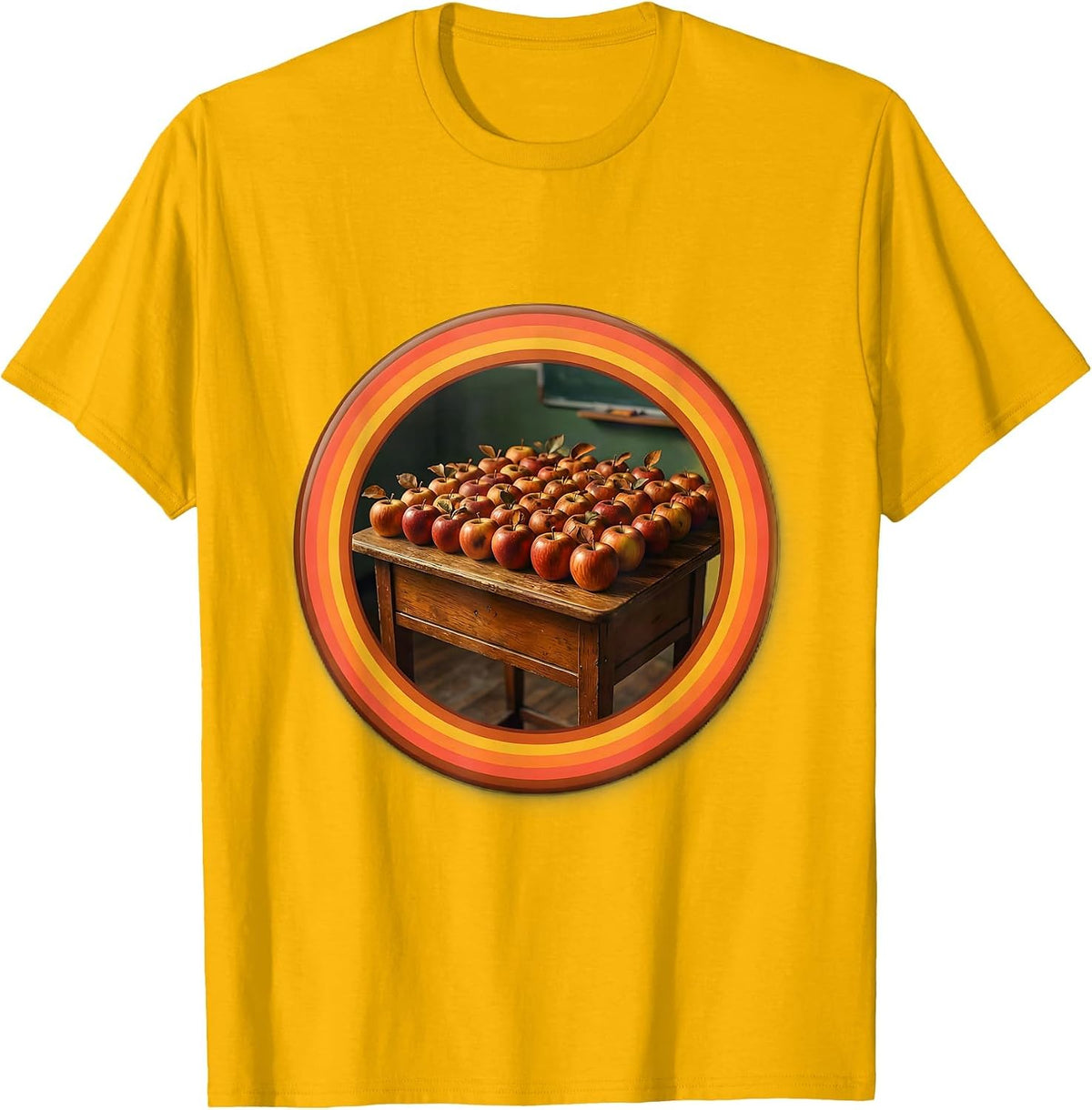 Men's PreK Teacher Apple Desk Illustration Gift T-Shirt - Golden Yellow