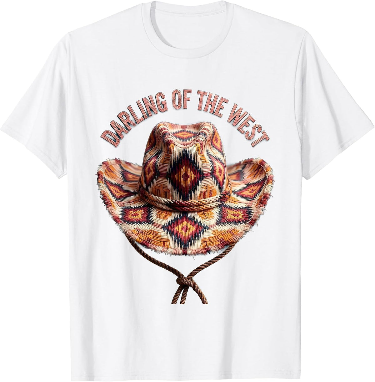 Men's Darling of the West Pink Cowgirl Design T-Shirt - White