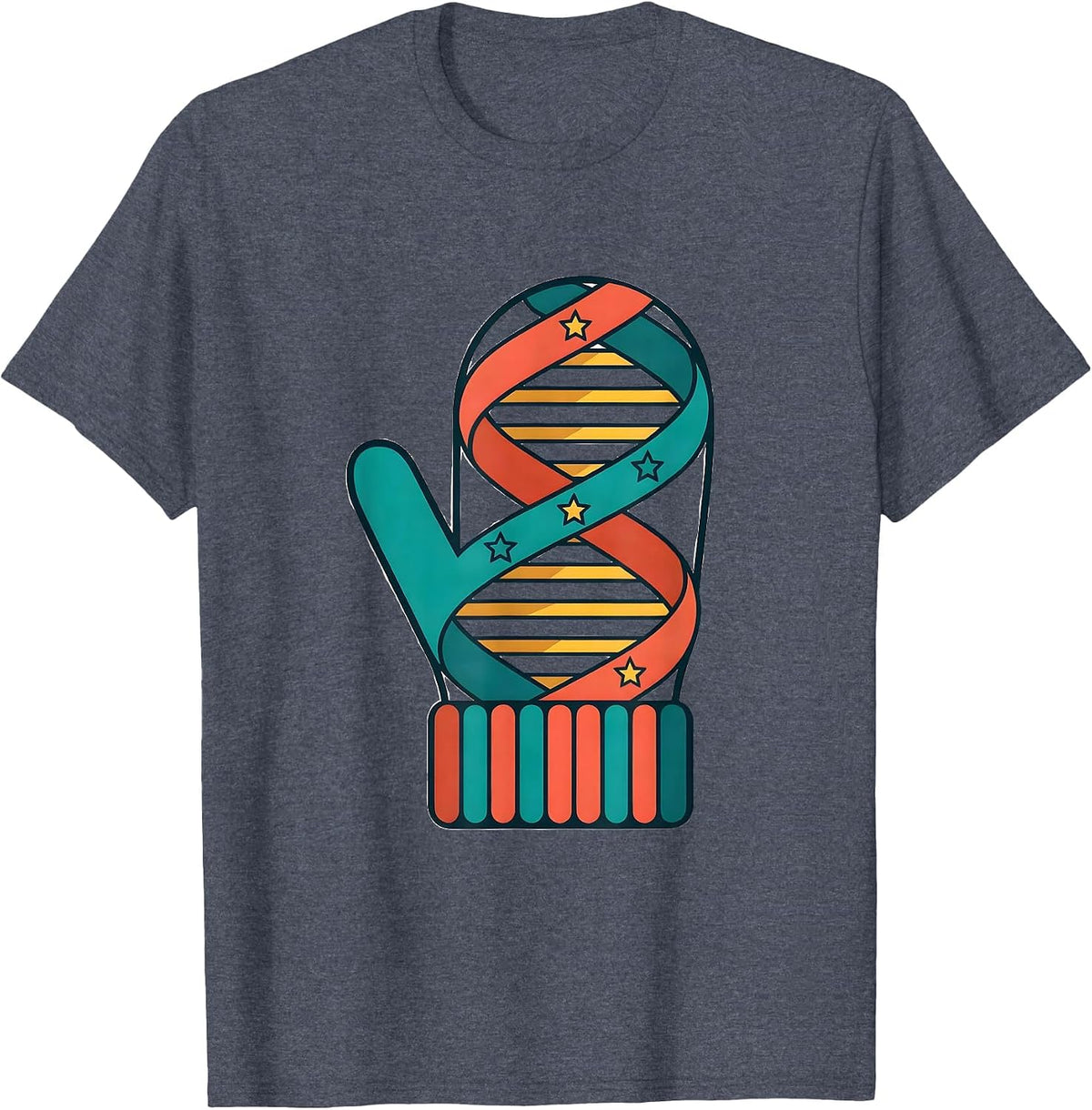 DNA Helix Christmas Mitten Science Teacher Humor T-Shirt - Heather Blue