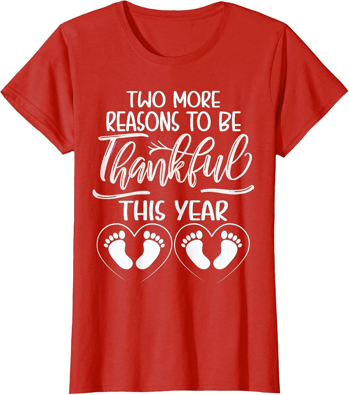 Twin Pregnancy Thanksgiving Baby Announcement Twin Thankful T-Shirt - Red