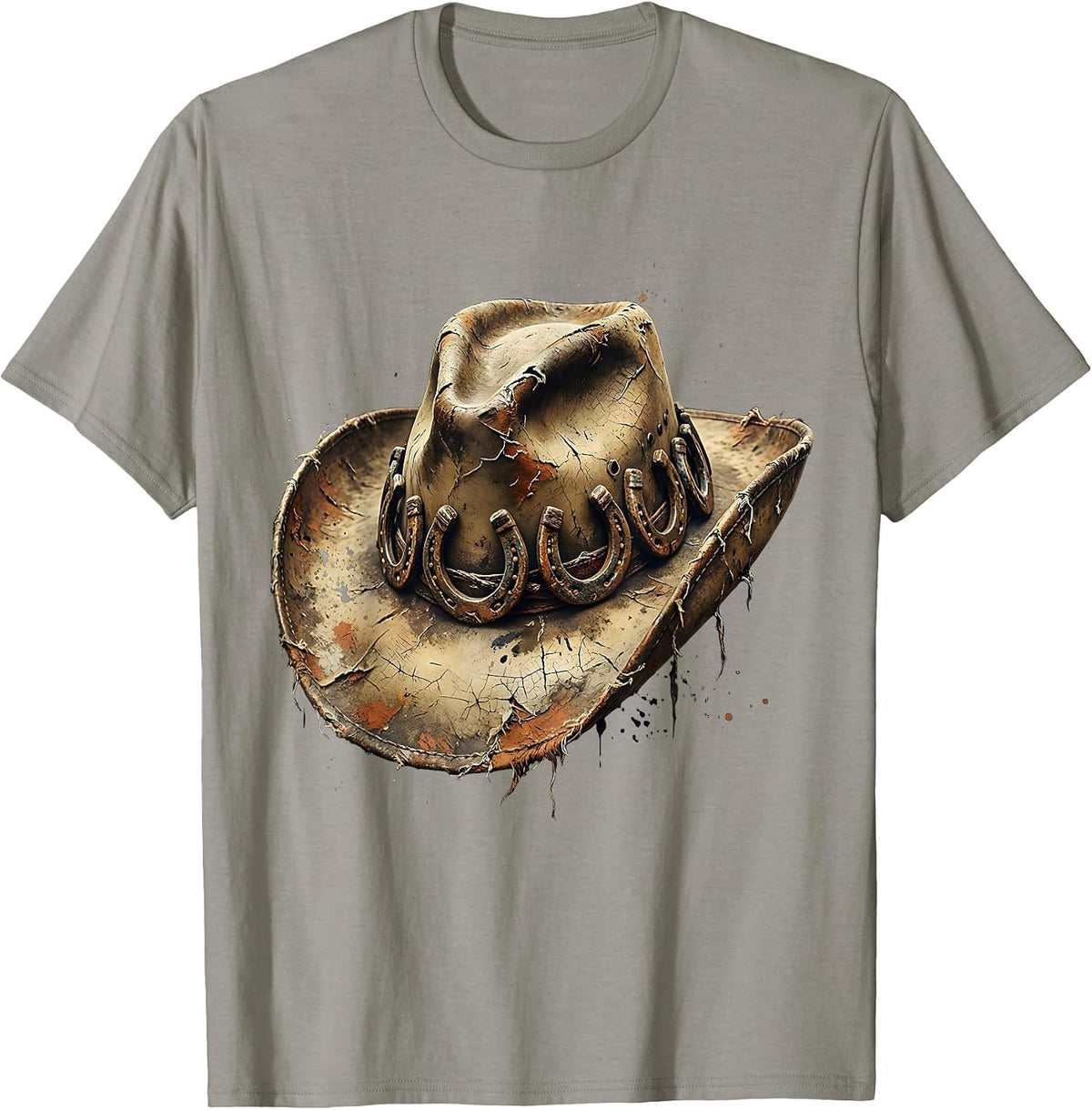Men's Cowboy Hat Horseshoe Western Graphic Design T-Shirt - Slate Grey
