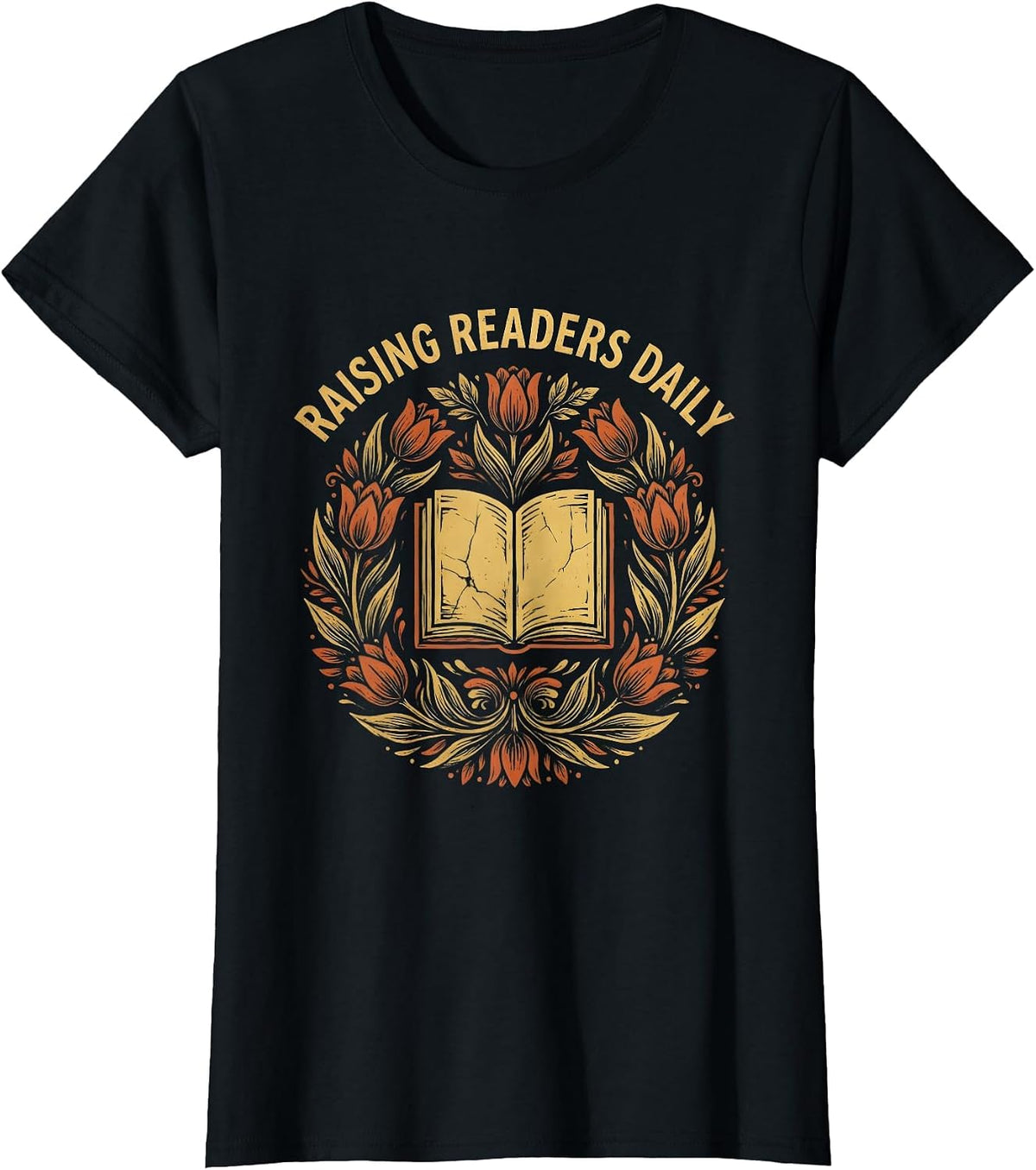 Raising Readers Daily Reading Teacher Design T-Shirt - Black