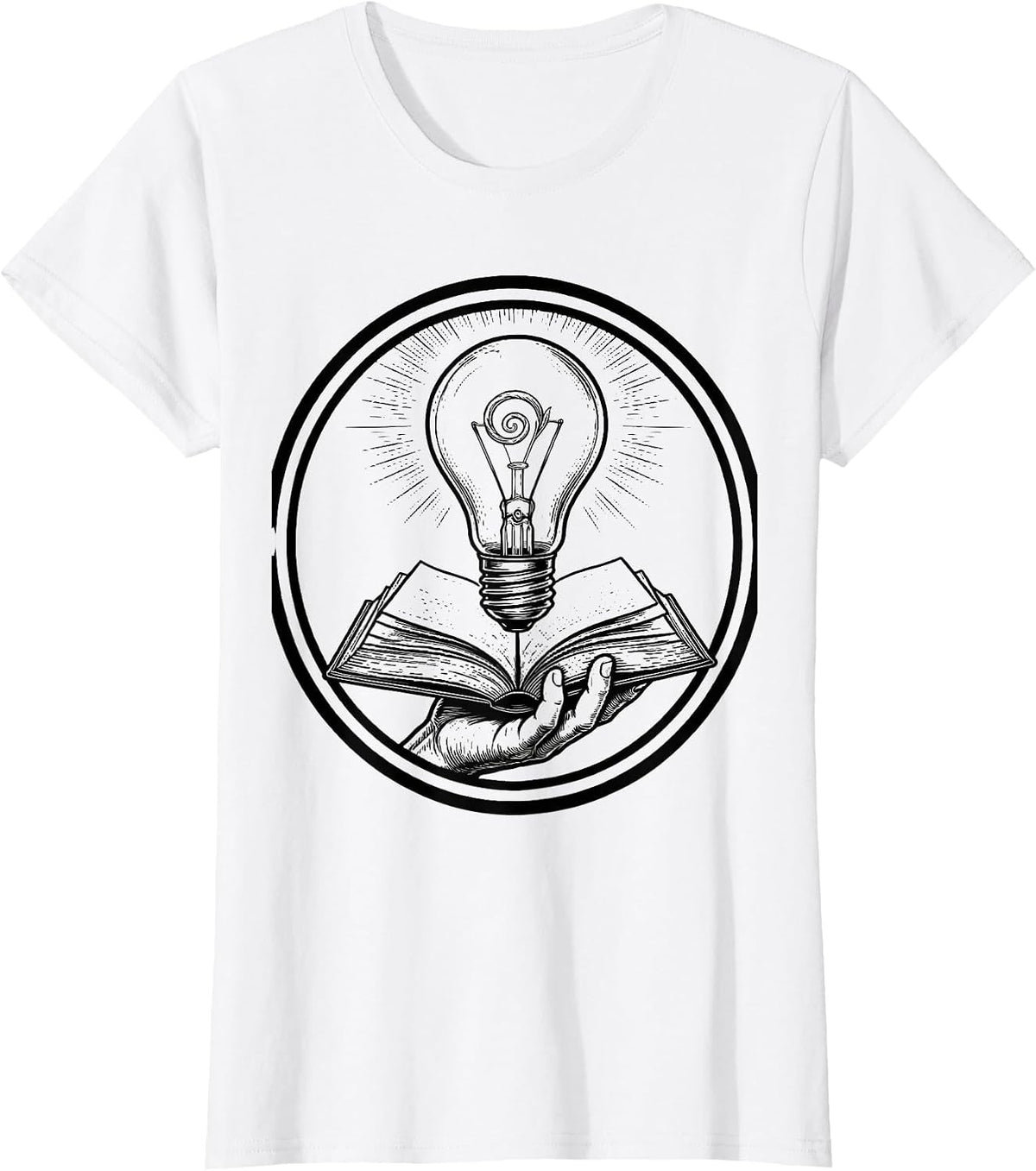Reading Teacher Lightbulb Book Illustration T-Shirt - White