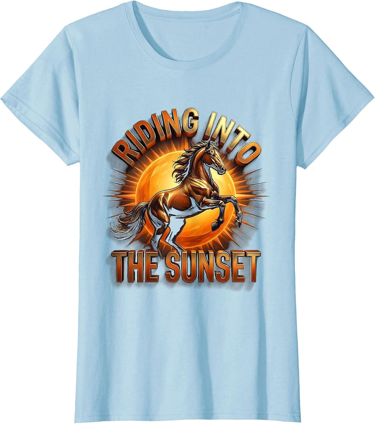 Riding Into the Sunset Horse Lover Design T-Shirt - Baby Blue
