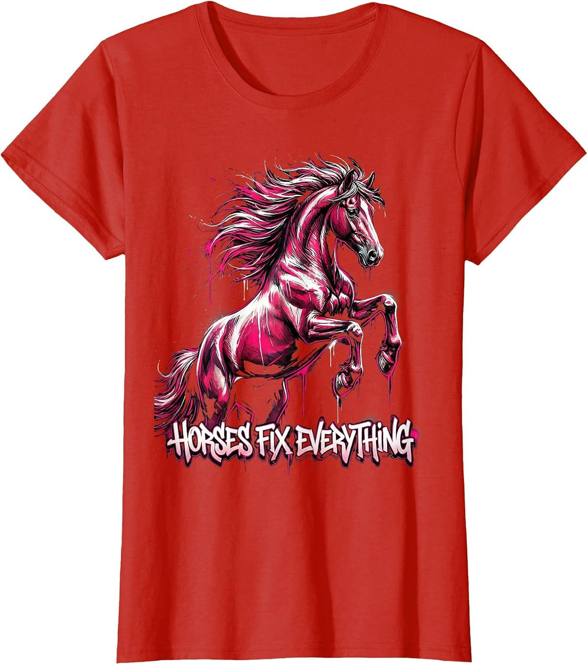 Horses Fix Everything Horse Lover Design T-Shirt - Red