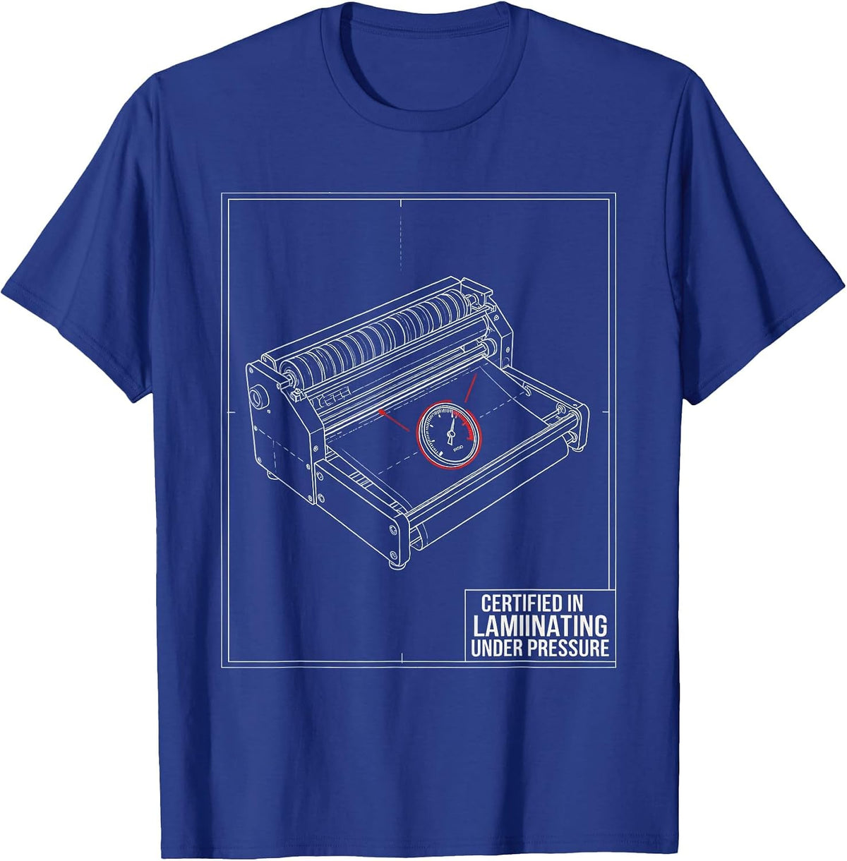 Certified In Laminating Under Pressure Technical Blueprint T-Shirt - Royal Blue
