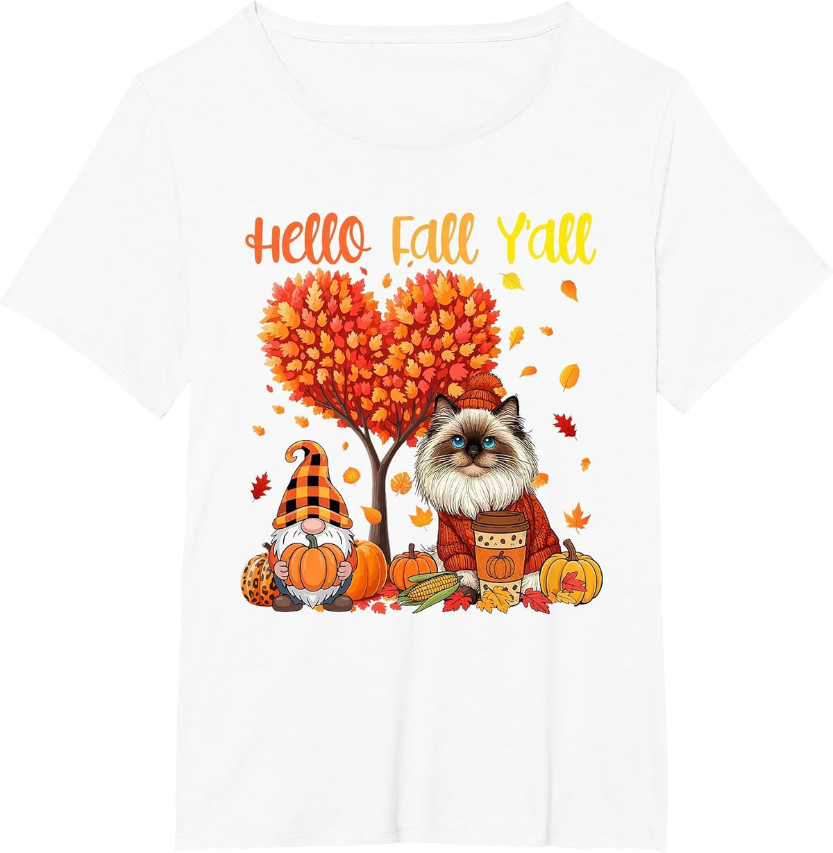 Fall Y'all Thanksgiving Himalayan Cat Gnome Pupmkins Case T-Shirt - White