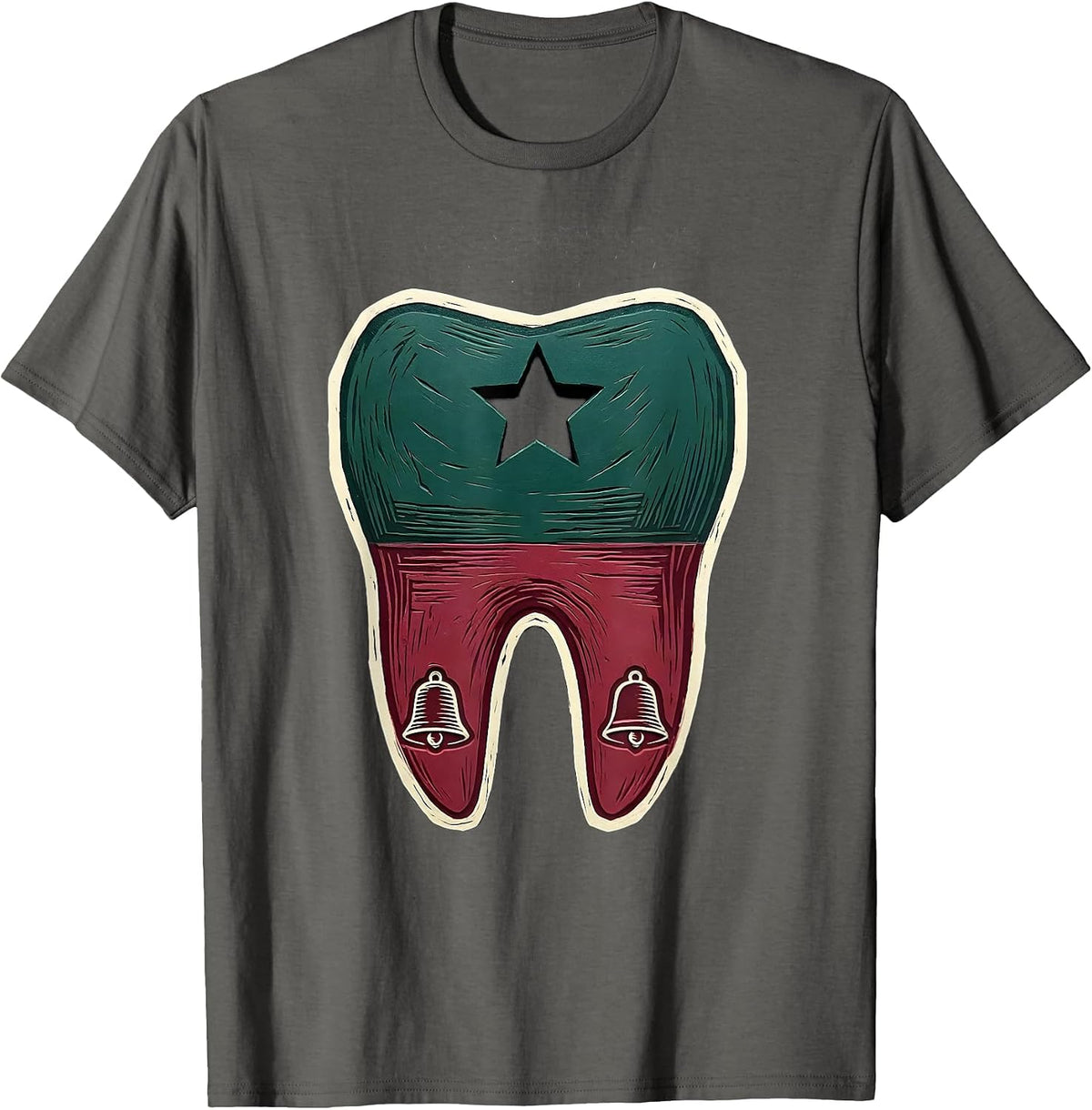 Oversized Tooth Evergreen Cranberry Dental Christmas Humor T-Shirt - Asphalt Grey