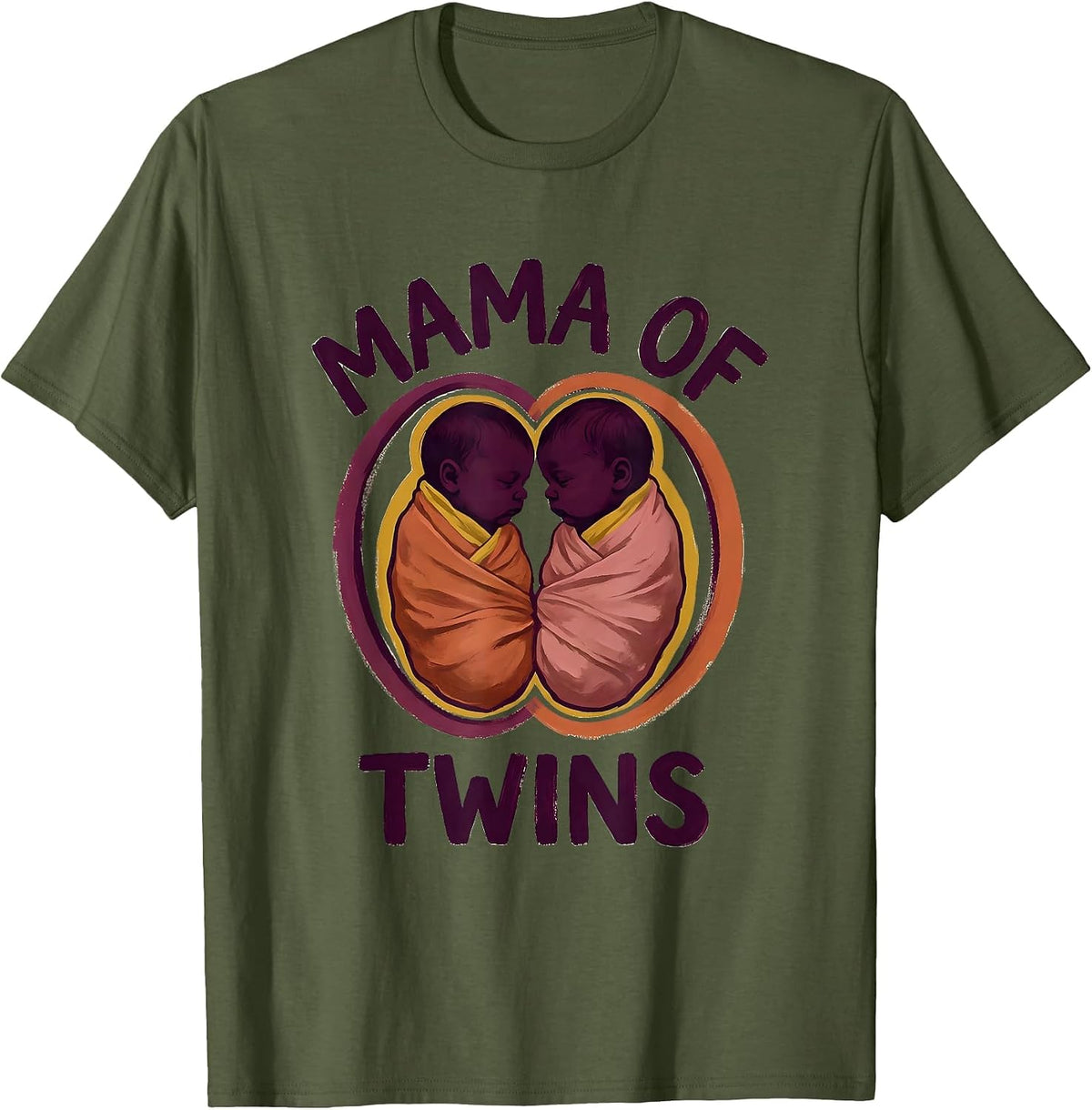 Mama of Twins Cute Sentimental Twin Pregnancy Announcement T-Shirt - Olive Green