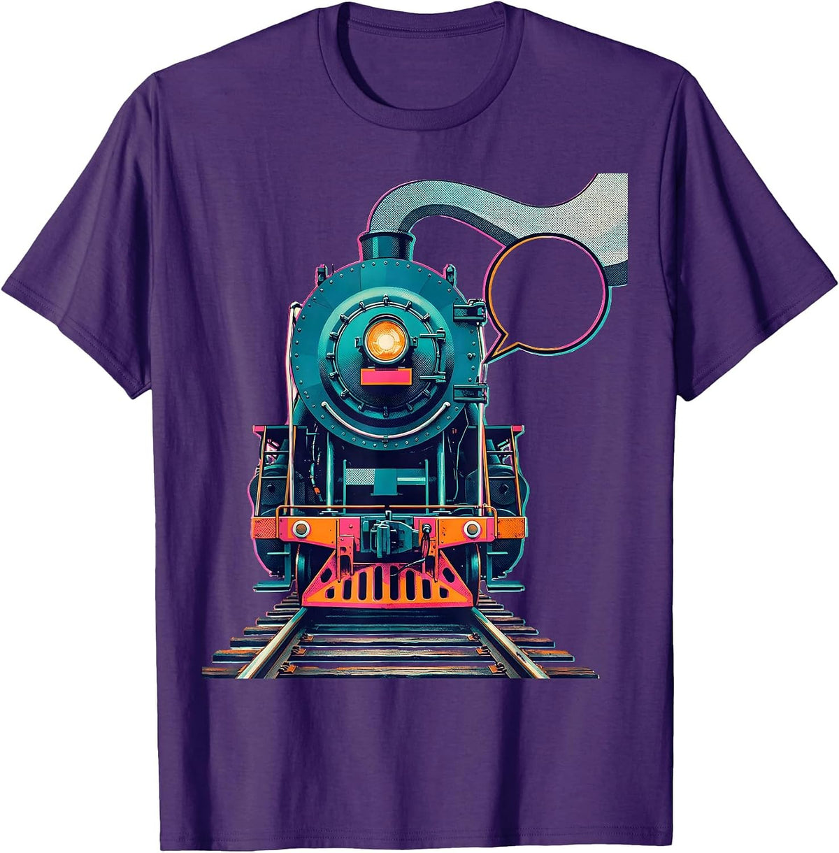 Men's Locomotive Face Risograph Train Enthusiast Humor T-Shirt - Purple