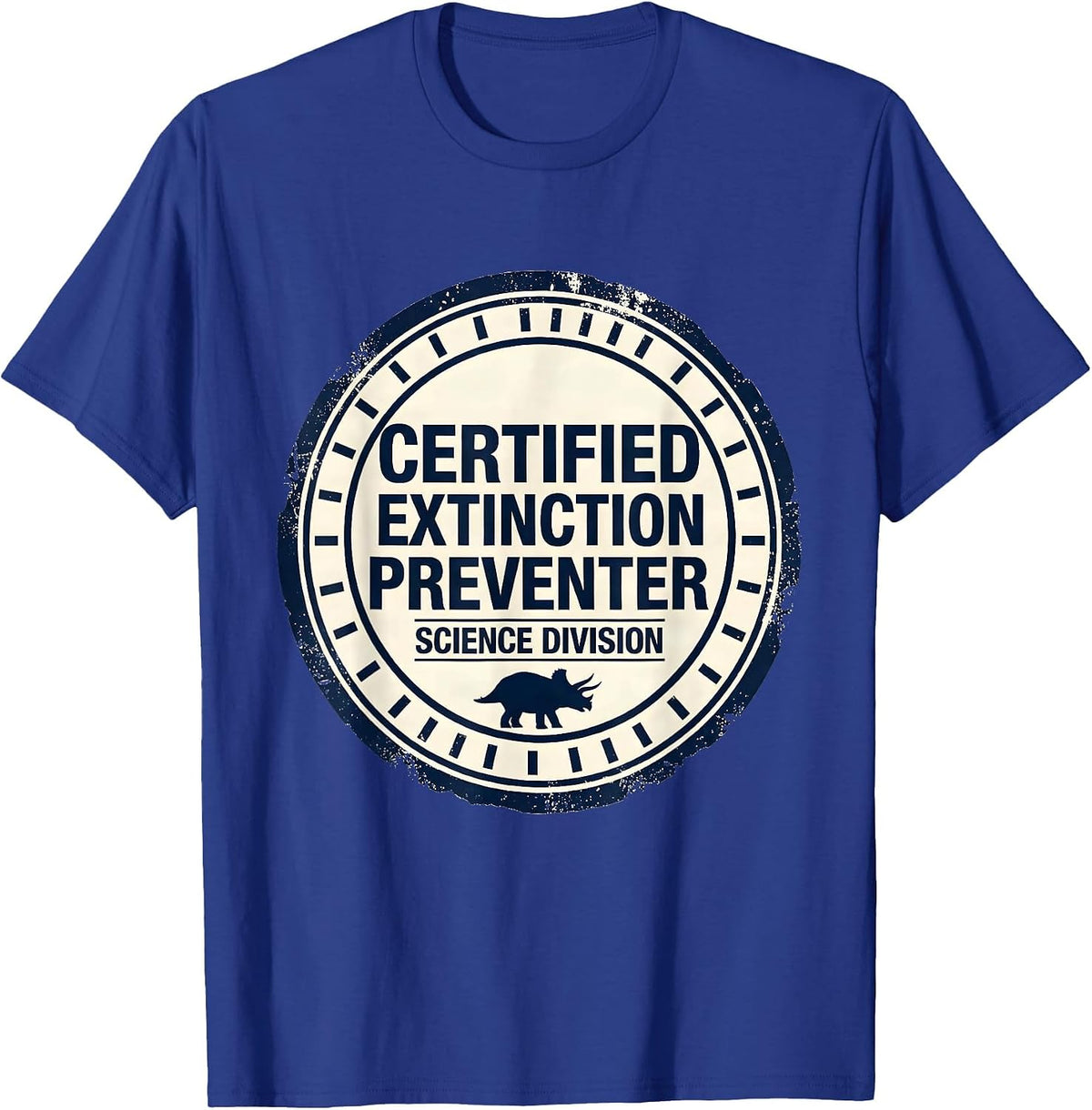 Certified Extinction Preventer, Science Division Teacher T-Shirt - Royal Blue