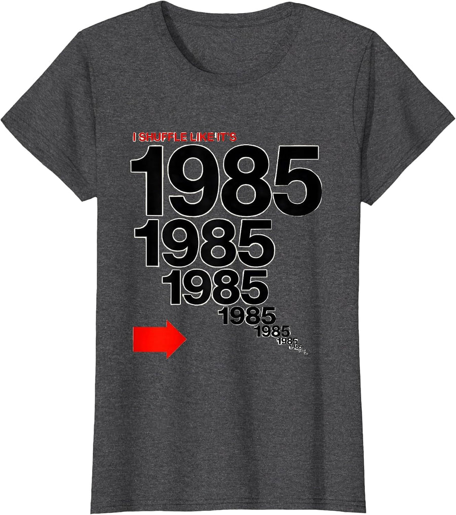 Women's I Shuffle Like It’s 1985 Funny Retro Vintage 80s Nostalgia T-Shirt - Dark Heather Grey