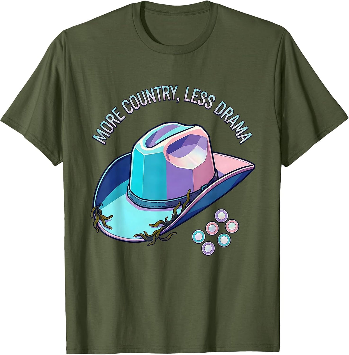 Men's More Country Less Drama Western Graphic Design T-Shirt - Olive Green