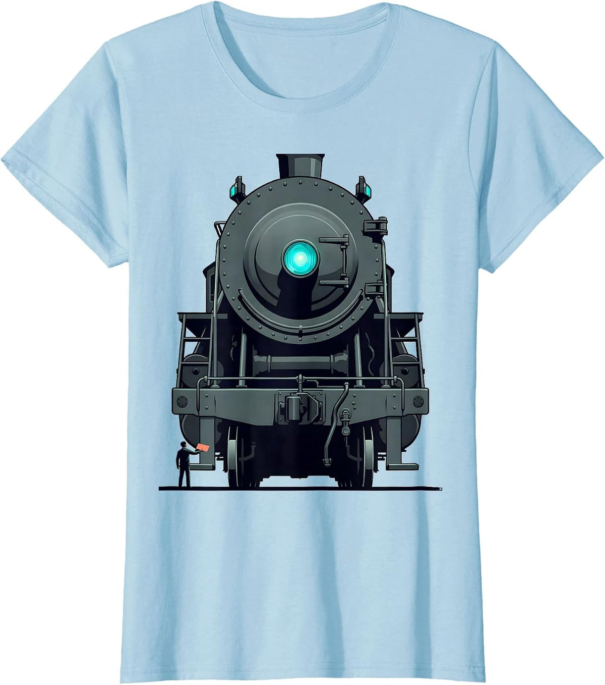 Women's Model Locomotive Flat Vector Train Enthusiast Humor T-Shirt - Baby Blue