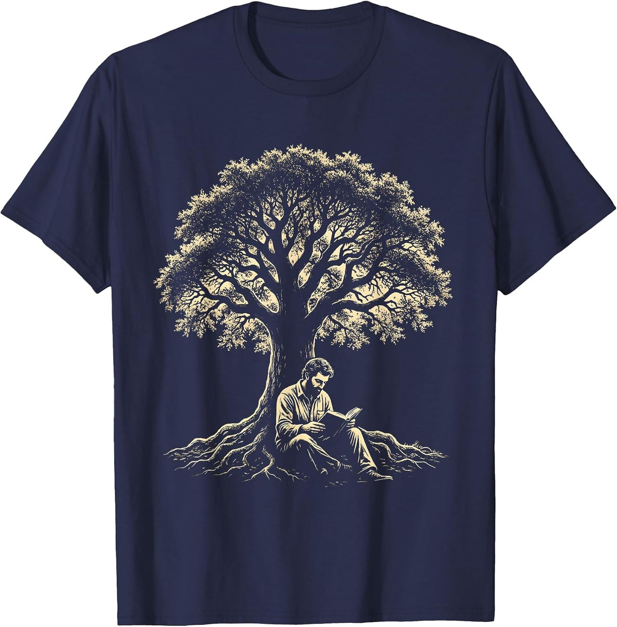 Bible Study Under Oak Tree Christian Graphic T-Shirt - Navy Blue