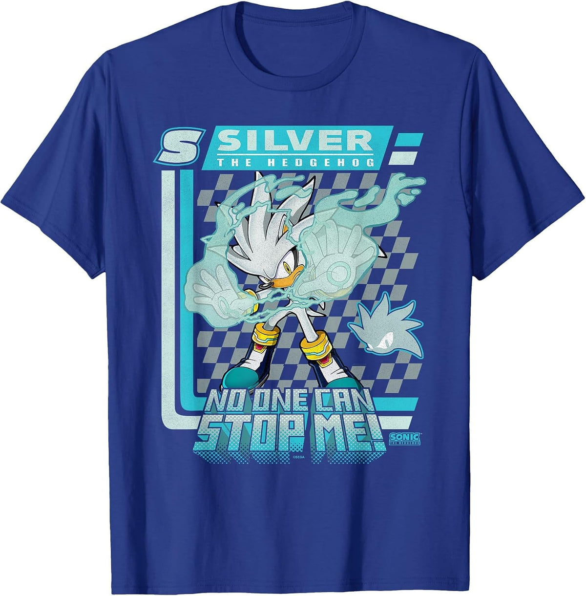 Sonic The Hedgehog Silver The Hedgehog Racing Poster T-Shirt - Royal Blue