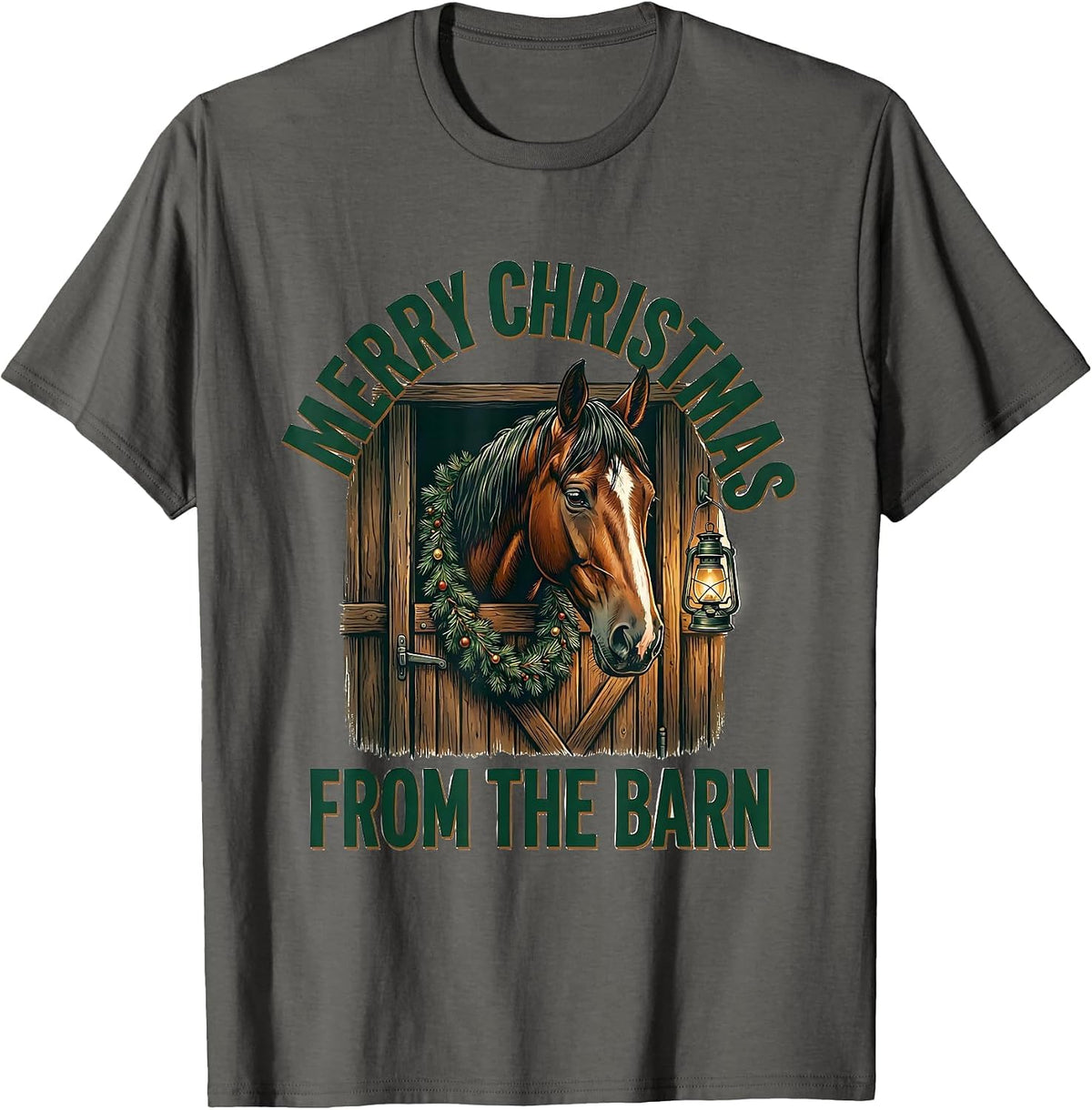 Men's Merry Christmas From The Barn Horse Lover Holiday Equestrian T-Shirt - Asphalt Grey