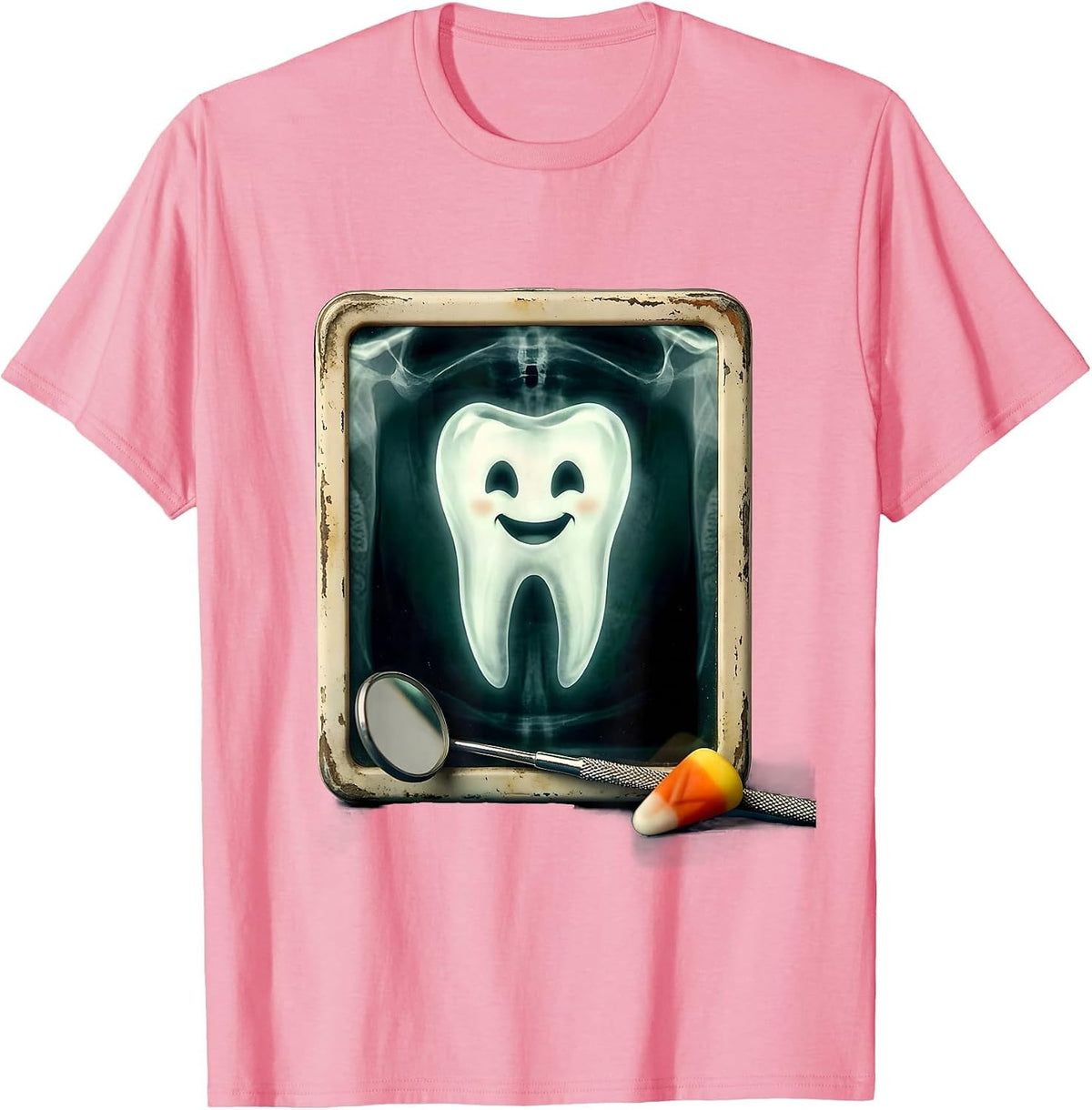 Men's Vintage Ghost Tooth Halloween Dental Staff Costume T-Shirt - Pink